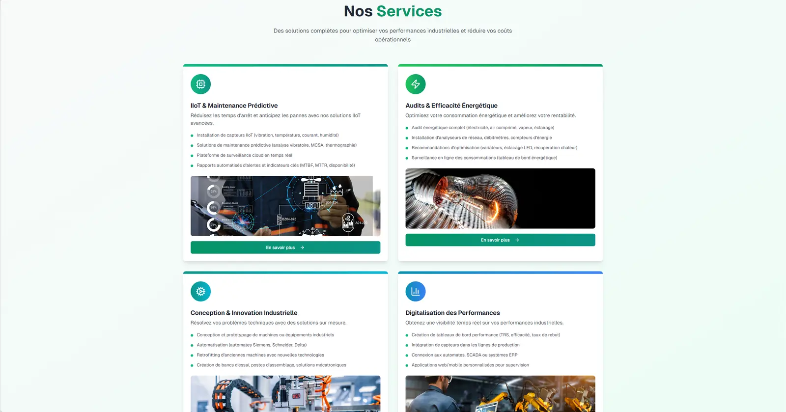 Exemple de site de solutions industrielles réalisé par Builddle
